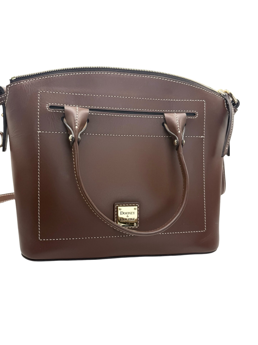 Authentic Dooney & Bourke Brown Leather Satchel Handbag with Detachable Shoulder - Picture 2 of 15